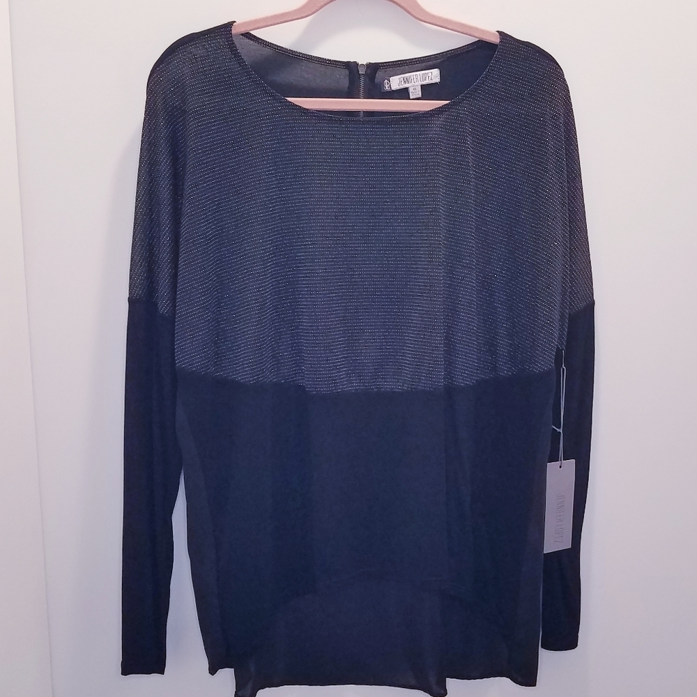Jennifer Lopez Women's Size XL Blouse Tunic Top Black Silver Dark Glamour Shirt